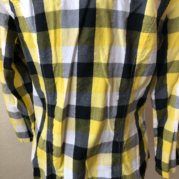 Cato Split Neck Button Down Plaid Shirt L Black - Picture 5 of 8